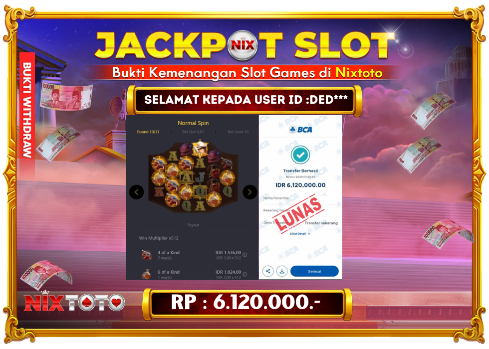 🎰 NIXTOTO JACKPOT SLOT Rp. 6.120.000 LUNAS 🎉