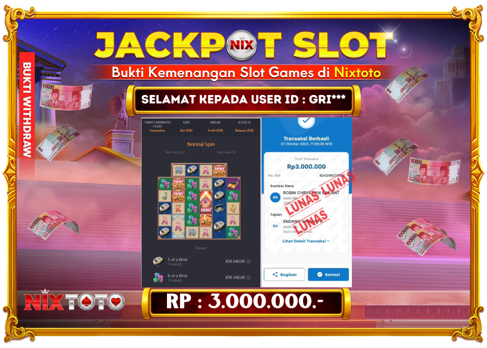 🎰 NIXTOTO JACKPOT SLOT Rp. 3.000.000 LUNAS 🎉
