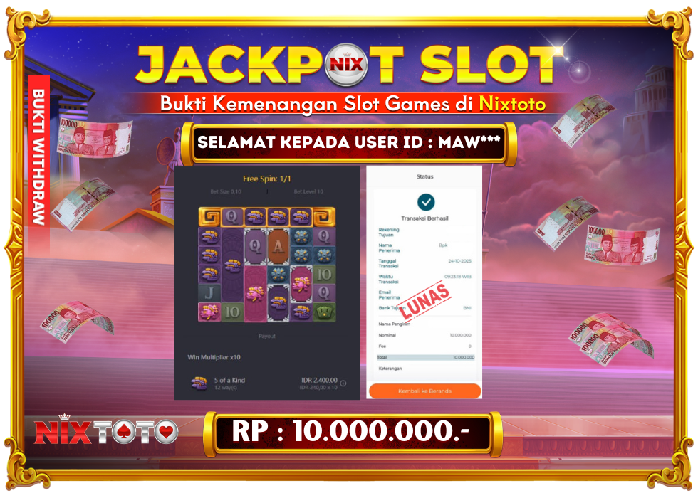 🎰 NIXTOTO JACKPOT SLOT Rp. 10.000.000 LUNAS 🎉