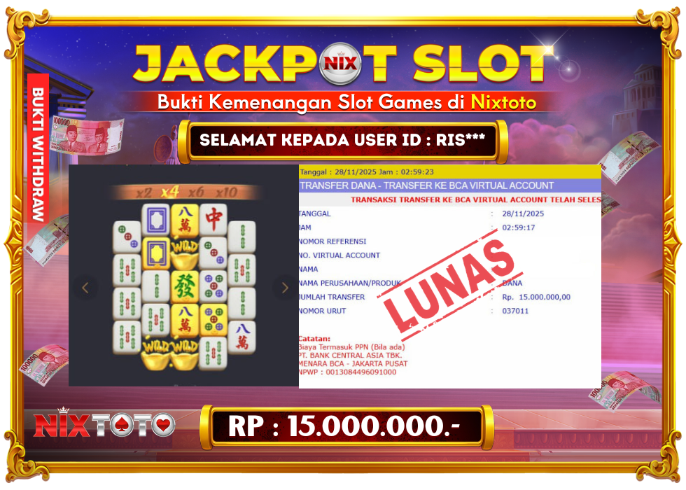 🎰 NIXTOTO JACKPOT SLOT Rp. 15.000.000 LUNAS 🎉