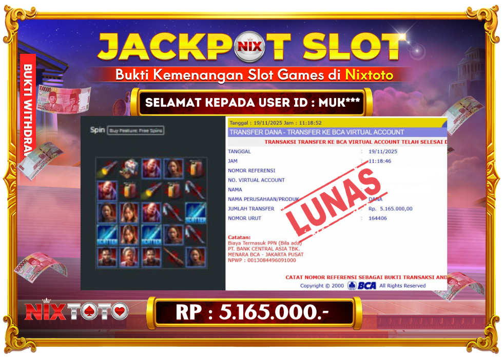 🎰 NIXTOTO JACKPOT SLOT Rp. 5.165.000 LUNAS 🎉