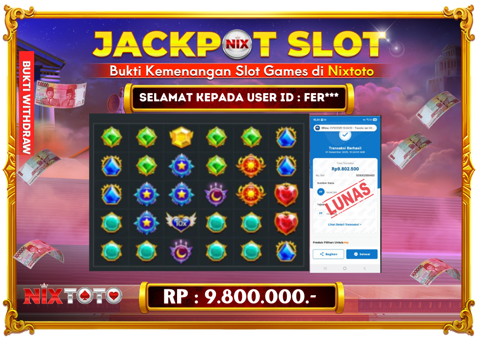 🎰 NIXTOTO JACKPOT SLOT Rp. 9.800.000 LUNAS 🎉