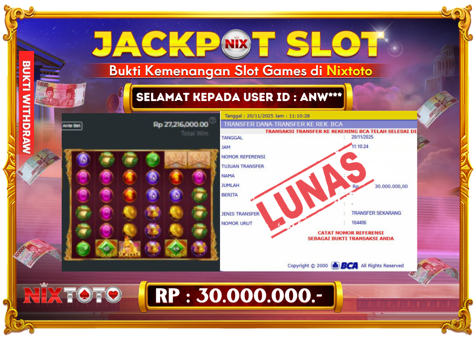 🎰 NIXTOTO JACKPOT SLOT Rp. 30.000.000 LUNAS 🎉