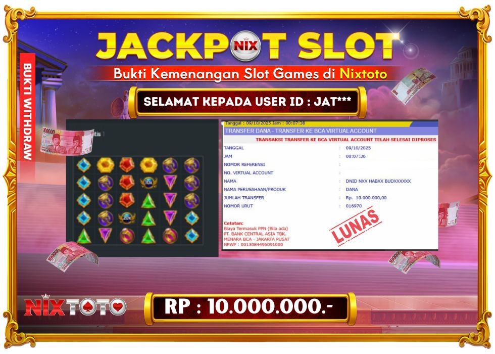 🎰 NIXTOTO JACKPOT SLOT Rp. 10.000.000 LUNAS 🎉