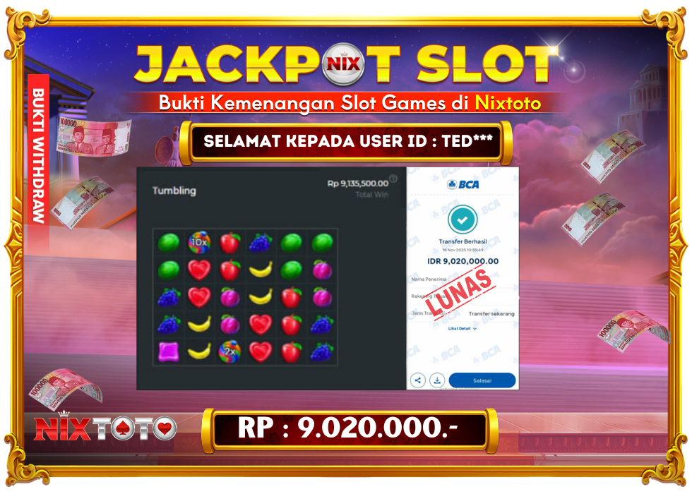 🎰 NIXTOTO JACKPOT SLOT Rp. 9.020.000 LUNAS 🎉