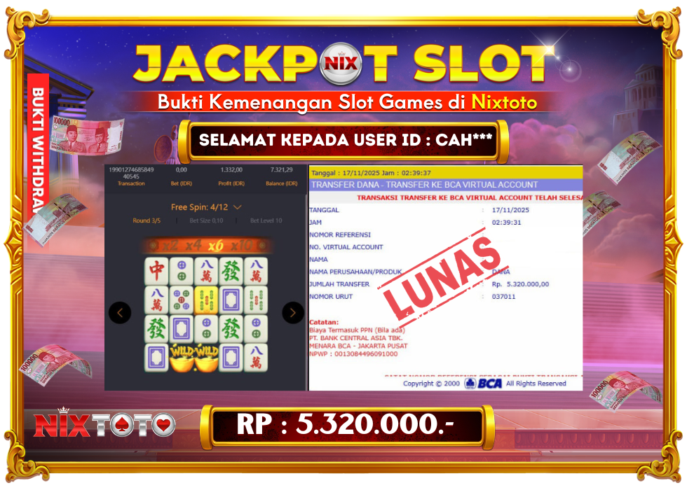 🎰 NIXTOTO JACKPOT SLOT Rp. 5.320.000 LUNAS 🎉