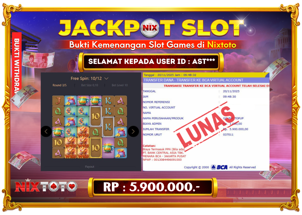 🎰 NIXTOTO JACKPOT SLOT Rp. 5.900.000 LUNAS 🎉
