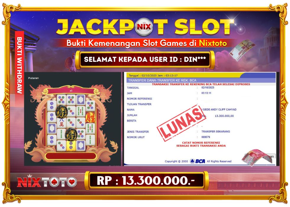 🎰 NIXTOTO JACKPOT SLOT Rp. 13.300.000 LUNAS 🎉