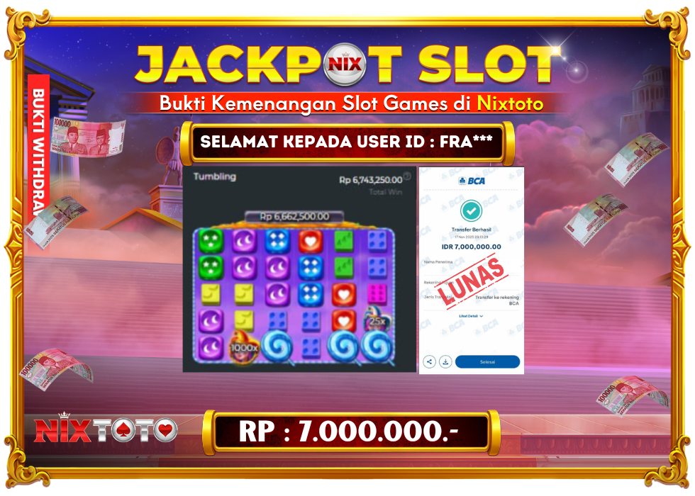🎰 NIXTOTO JACKPOT SLOT Rp. 70.000.000 LUNAS 🎉