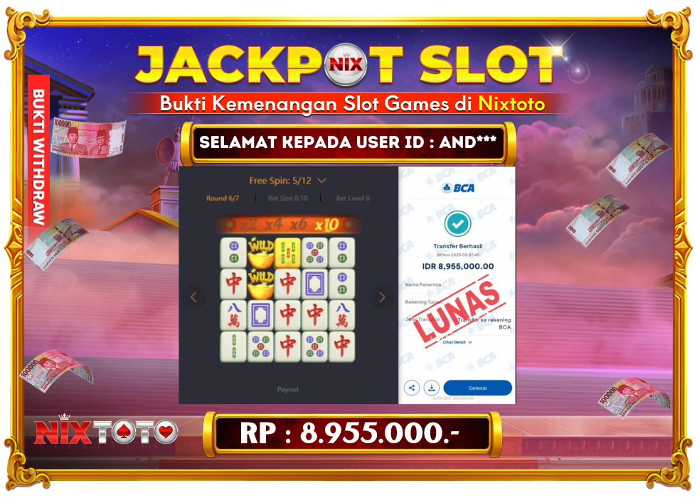 🎰 NIXTOTO JACKPOT SLOT Rp. 8.955.000 LUNAS 🎉