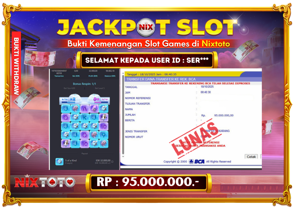🎰 NIXTOTO JACKPOT SLOT Rp. 95.000.000 LUNAS 🎉