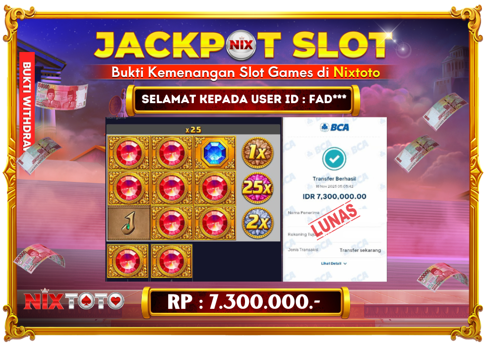 🎰 NIXTOTO JACKPOT SLOT Rp. 7.300.000 LUNAS 🎉