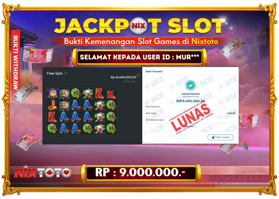 🎰 NIXTOTO JACKPOT SLOT Rp. 9.000.000 LUNAS 🎉