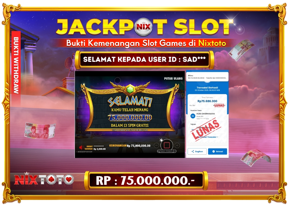🎰 NIXTOTO JACKPOT SLOT Rp. 75.000.000 LUNAS 🎉