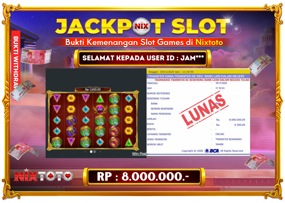 🎰 NIXTOTO JACKPOT SLOT Rp. 8.000.000 LUNAS 🎉