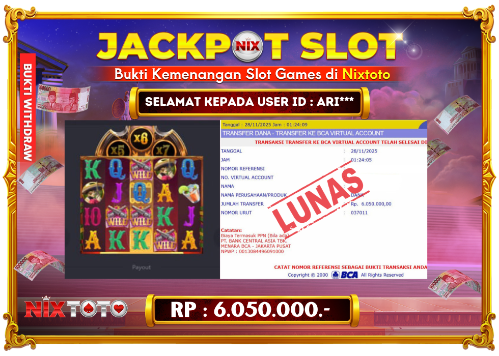 🎰 NIXTOTO JACKPOT SLOT Rp. 6.050.000 LUNAS 🎉