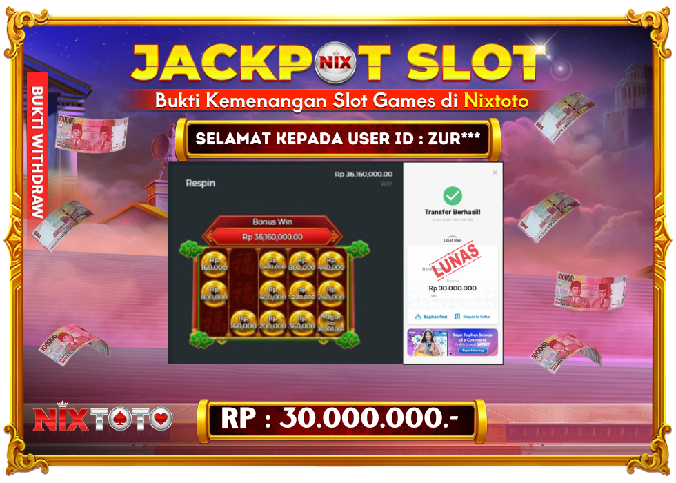 🎰 NIXTOTO JACKPOT SLOT Rp. 30.000.000 LUNAS 🎉