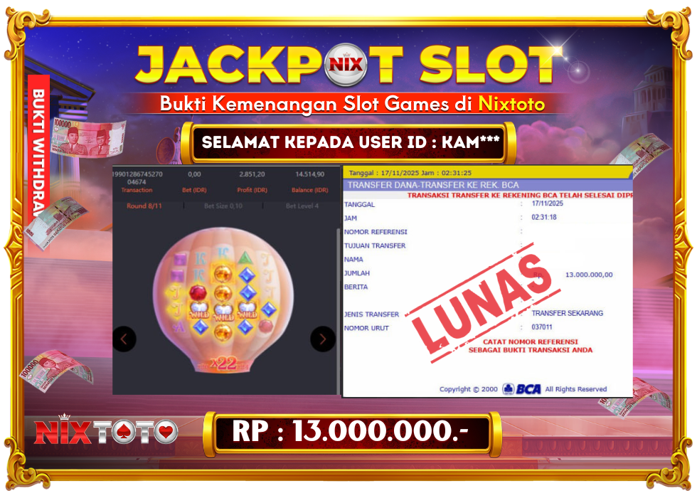 🎰 NIXTOTO JACKPOT SLOT Rp. 13.000.000 LUNAS 🎉