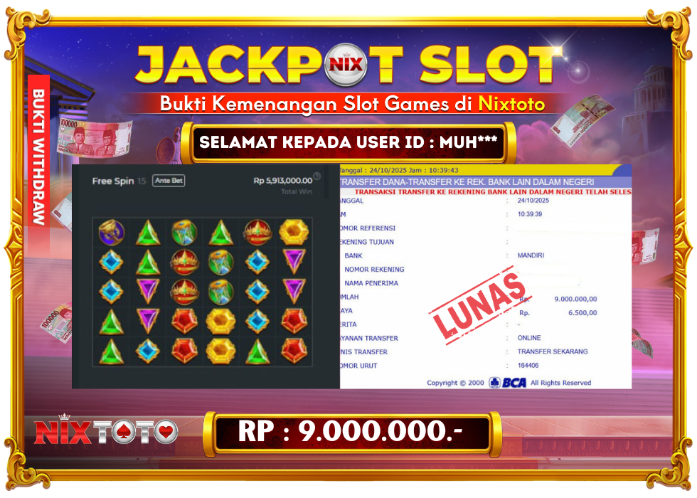 🎰 NIXTOTO JACKPOT SLOT Rp. 9.000.000 LUNAS 🎉