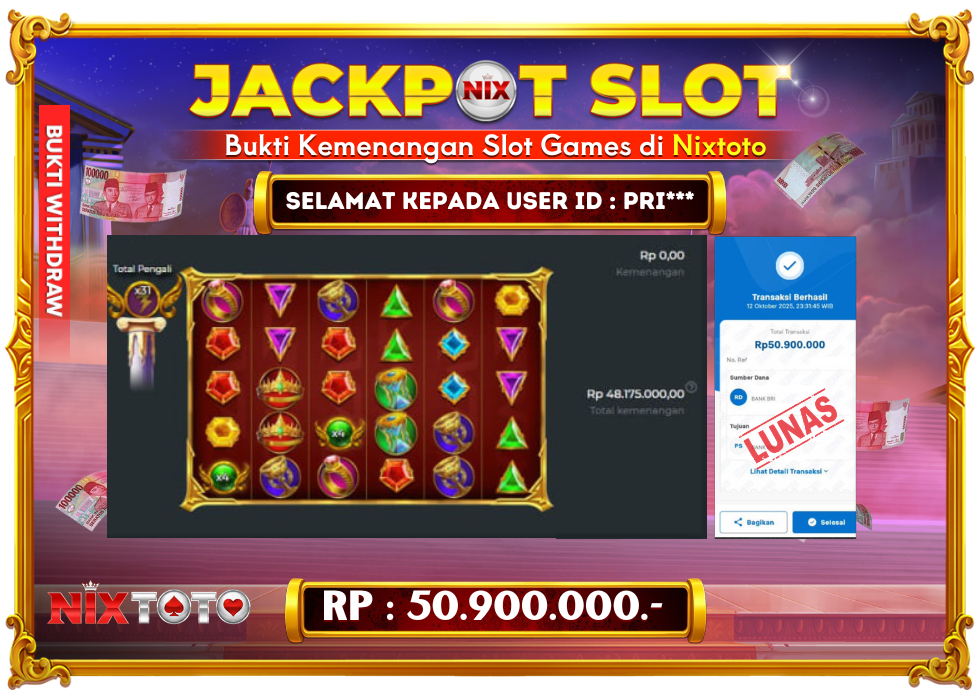🎰 NIXTOTO JACKPOT SLOT Rp. 50.900.000 LUNAS 🎉