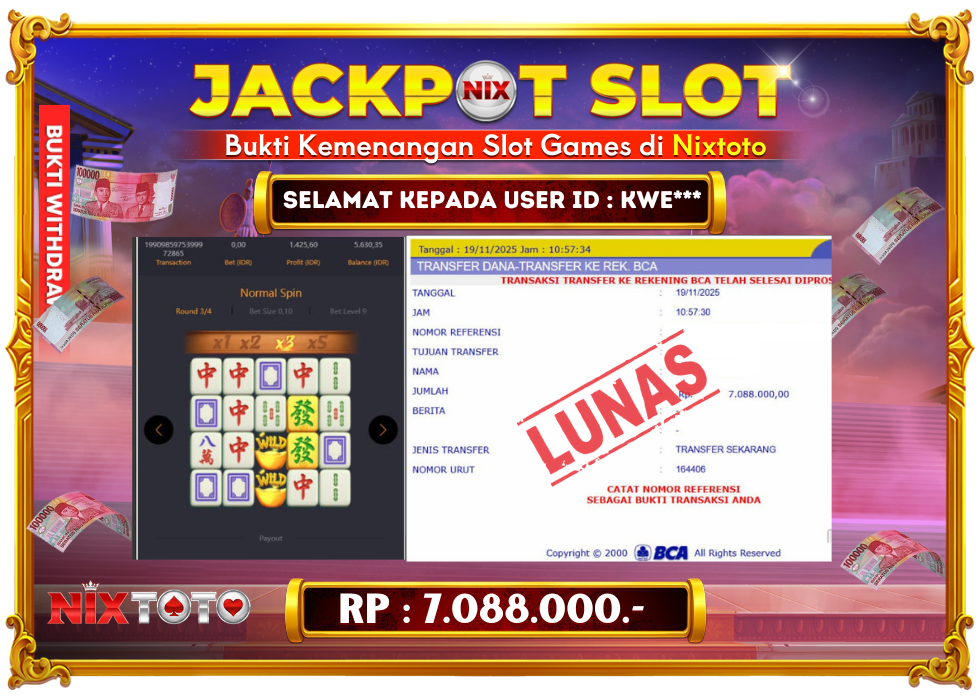 🎰 NIXTOTO JACKPOT SLOT Rp. 7.088.000 LUNAS 🎉