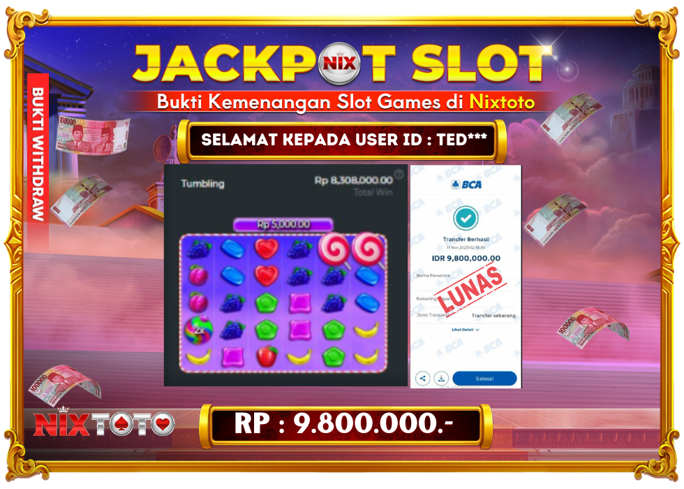 🎰 NIXTOTO JACKPOT SLOT Rp. 9.800.000 LUNAS 🎉