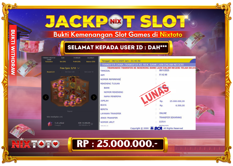 🎰 NIXTOTO JACKPOT SLOT Rp. 25.000.000 LUNAS 🎉
