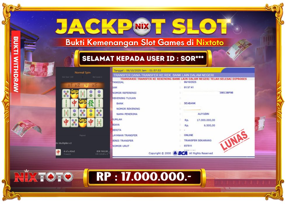 🎰 NIXTOTO JACKPOT SLOT Rp. 17.000.000 LUNAS 🎉