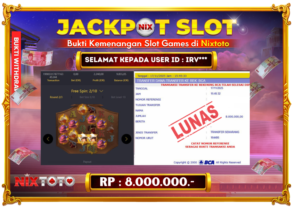 🎰 NIXTOTO JACKPOT SLOT Rp. 8.000.000 LUNAS 🎉