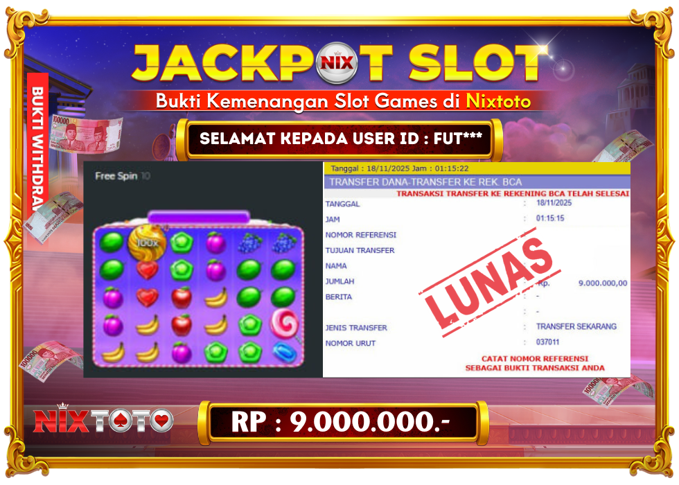 🎰 NIXTOTO JACKPOT SLOT Rp. 9.000.000 LUNAS 🎉