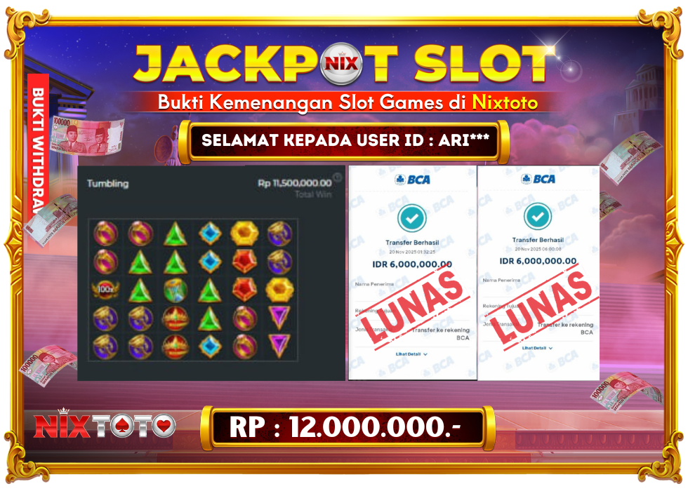 🎰 NIXTOTO JACKPOT SLOT Rp. 12.000.000 LUNAS 🎉
