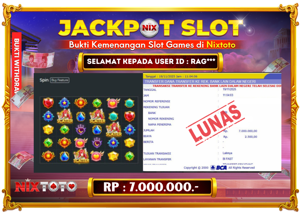 🎰 NIXTOTO JACKPOT SLOT Rp. 7.000.000 LUNAS 🎉