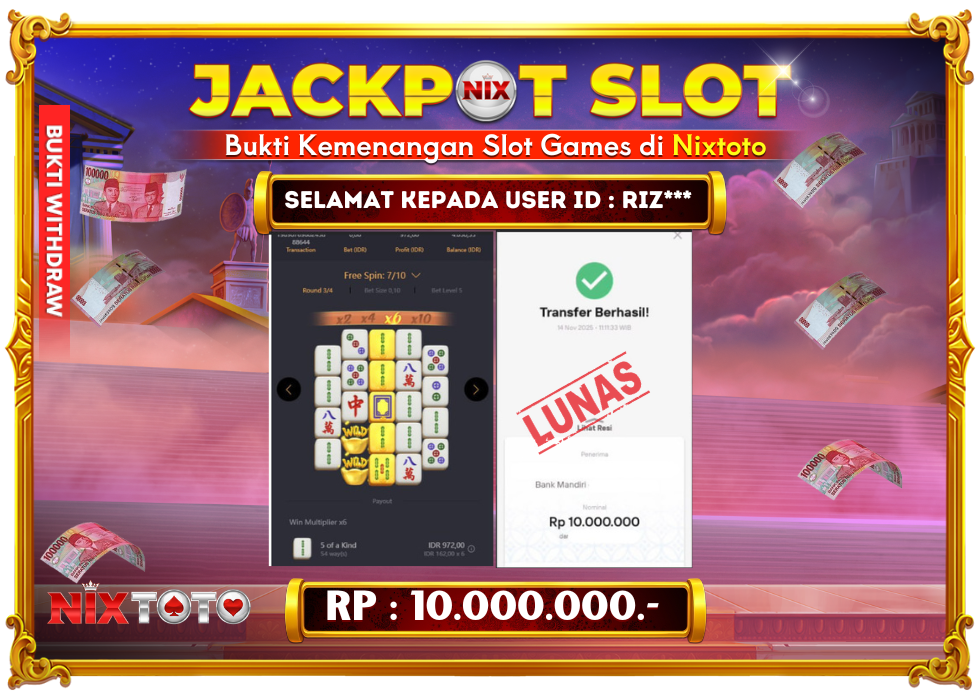 🎰 NIXTOTO JACKPOT SLOT Rp. 10.000.000 LUNAS 🎉