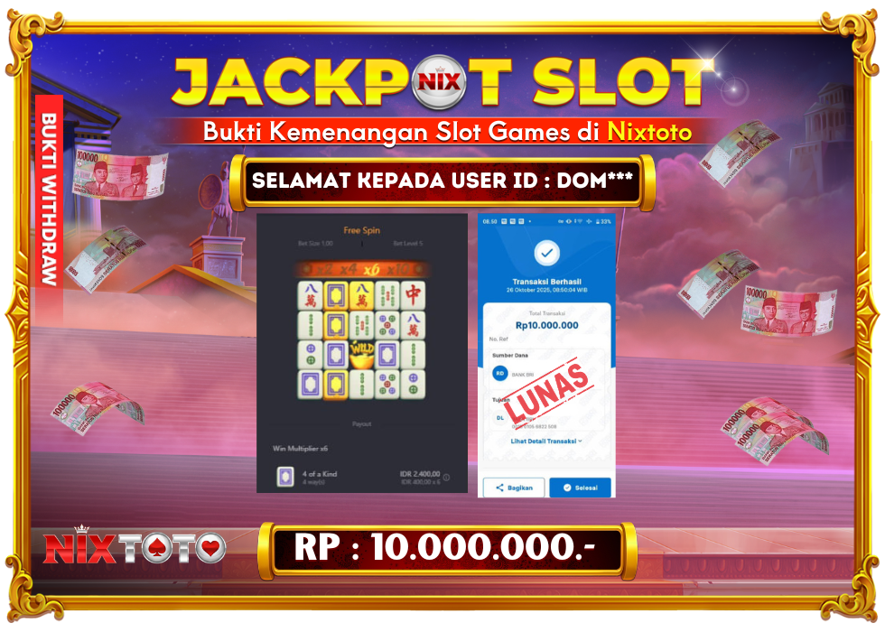 🎰 NIXTOTO JACKPOT SLOT Rp. 10.000.000 LUNAS 🎉