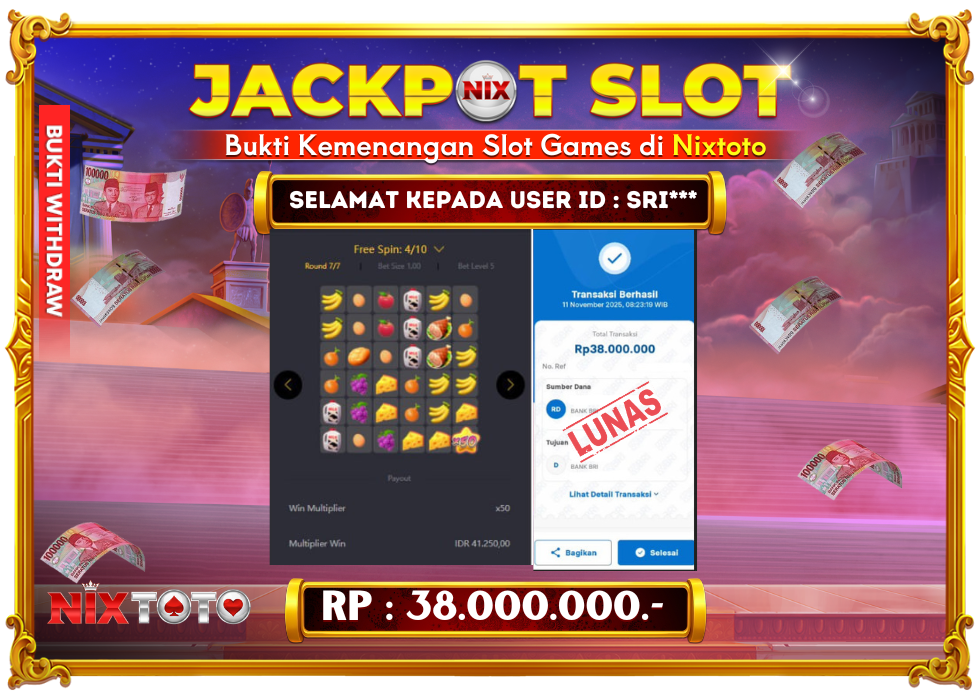 🎰 NIXTOTO JACKPOT SLOT Rp. 38.000.000 LUNAS 🎉