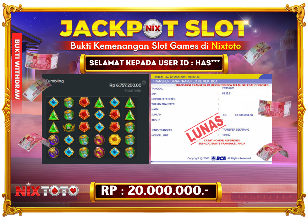 🎰 NIXTOTO JACKPOT SLOT Rp. 20.000.000 LUNAS 🎉