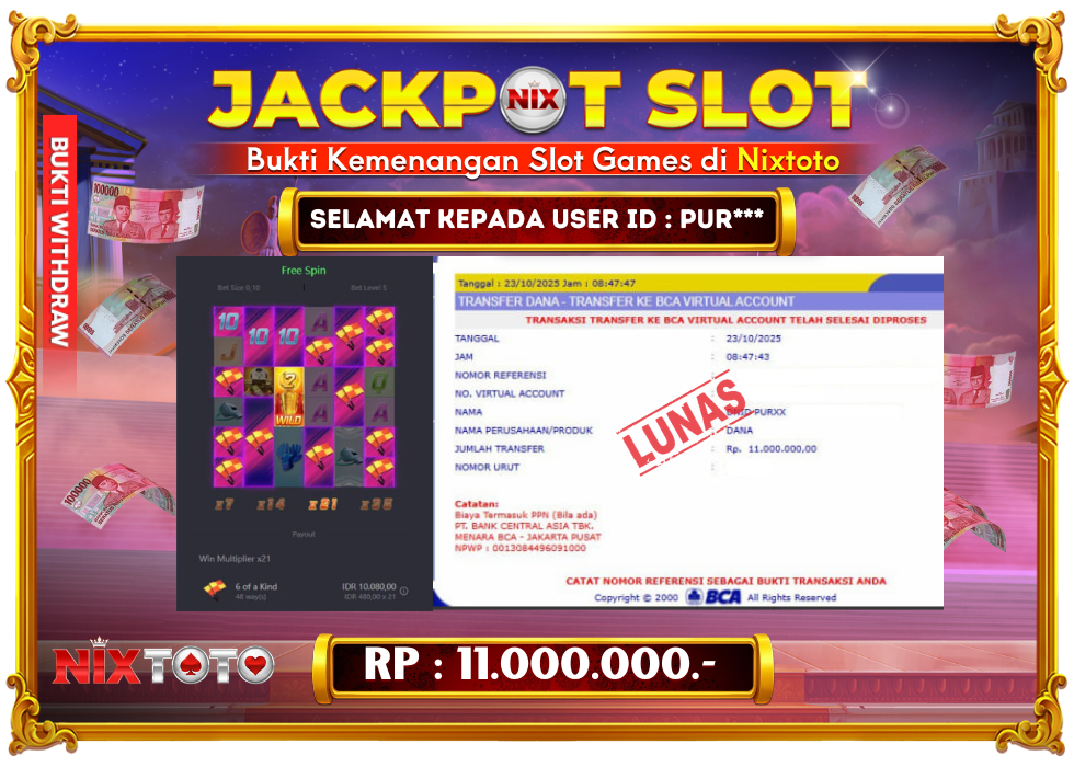 🎰 NIXTOTO JACKPOT SLOT Rp. 11.000.000 LUNAS 🎉