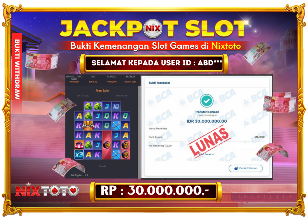 🎰 NIXTOTO JACKPOT SLOT Rp. 30.000.000 LUNAS 🎉