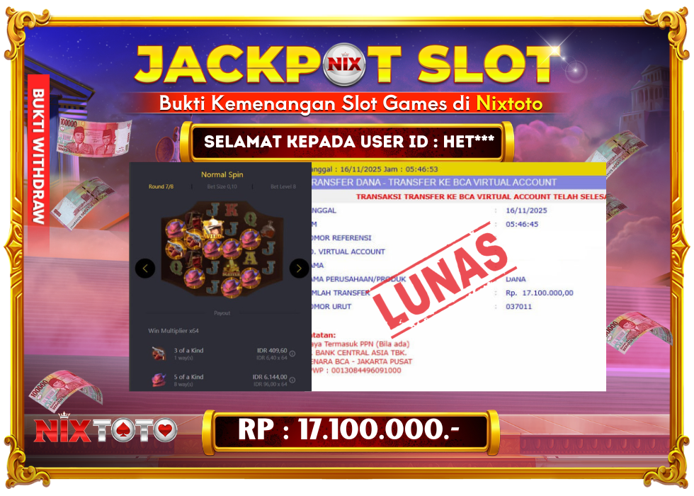 🎰 NIXTOTO JACKPOT SLOT Rp. 17.100.000 LUNAS 🎉
