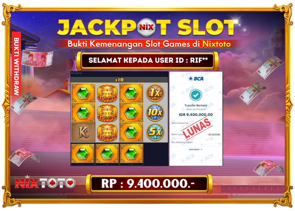 🎰 NIXTOTO JACKPOT SLOT Rp. 9.400.000 LUNAS 🎉