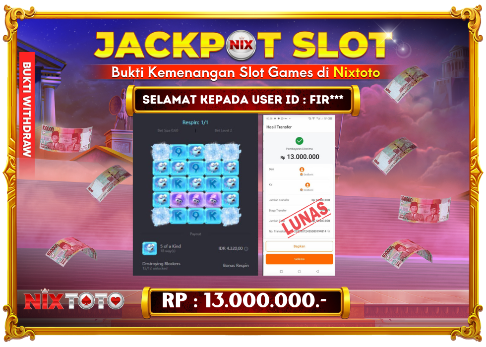 🎰 NIXTOTO JACKPOT SLOT Rp. 13.000.000 LUNAS 🎉