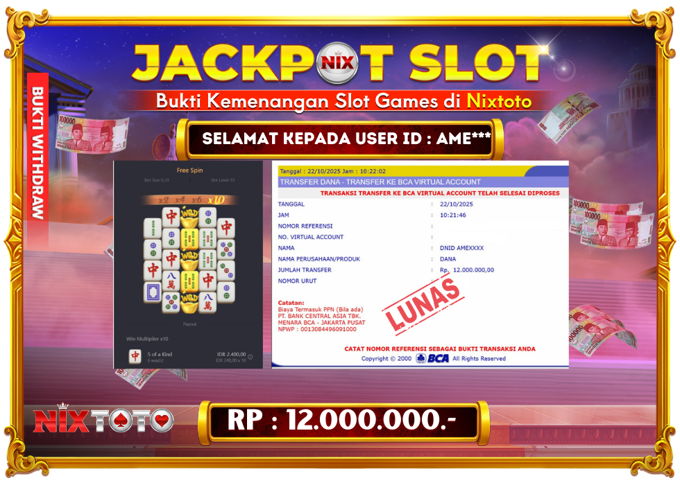 🎰 NIXTOTO JACKPOT SLOT Rp. 12.000.000 LUNAS 🎉