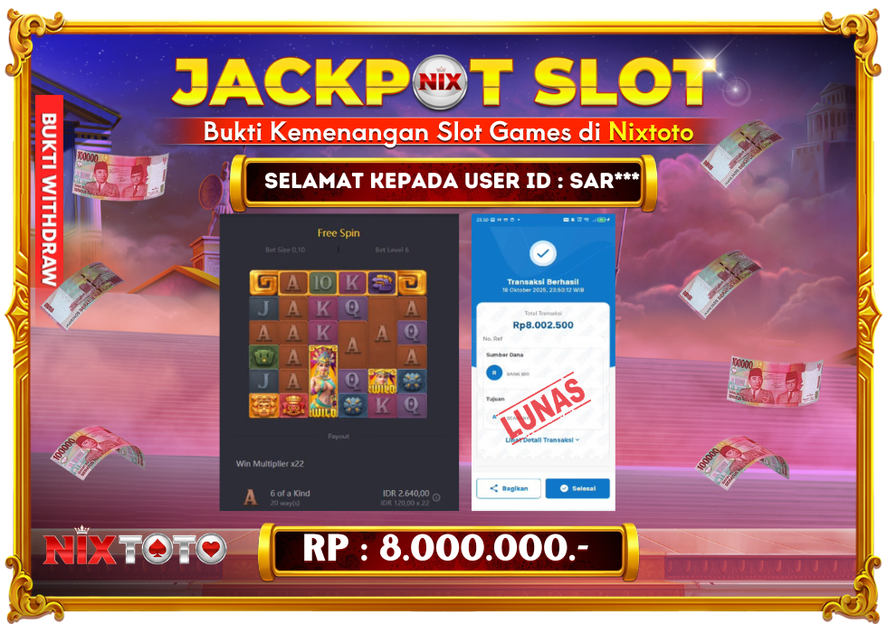🎰 NIXTOTO JACKPOT SLOT Rp. 8.000.000 LUNAS 🎉