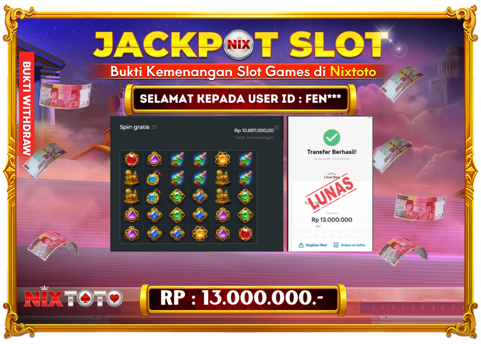🎰 NIXTOTO JACKPOT SLOT Rp. 13.000.000 LUNAS 🎉