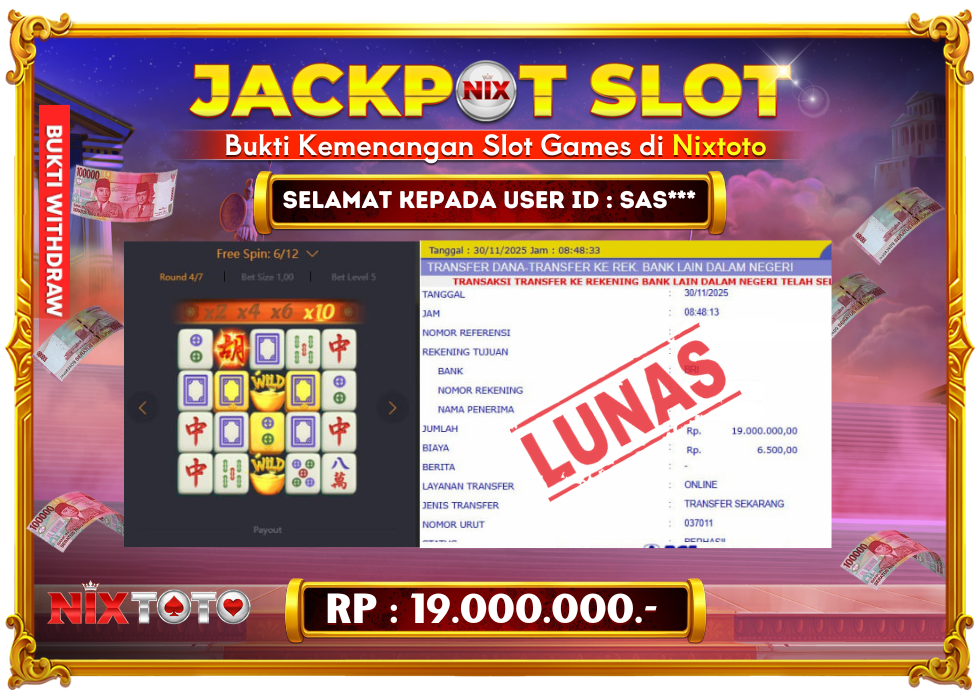 🎰 NIXTOTO JACKPOT SLOT Rp. 19.000.000 LUNAS 🎉