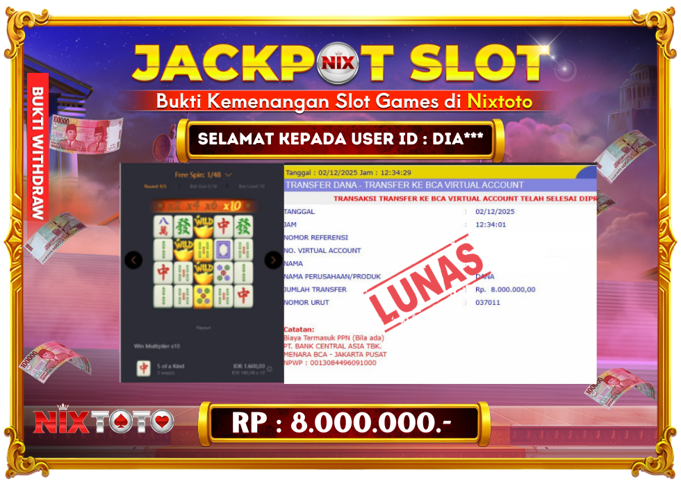 🎰 NIXTOTO JACKPOT SLOT Rp. 8.000.000 LUNAS 🎉