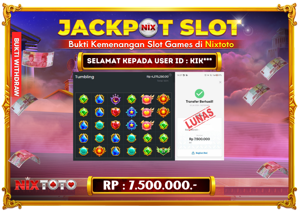 🎰 NIXTOTO JACKPOT SLOT Rp. 7.500.000 LUNAS 🎉