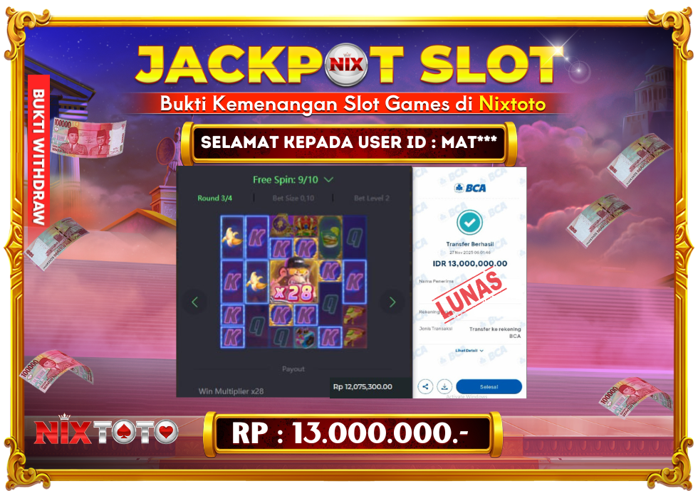 🎰 NIXTOTO JACKPOT SLOT Rp. 13.000.000 LUNAS 🎉