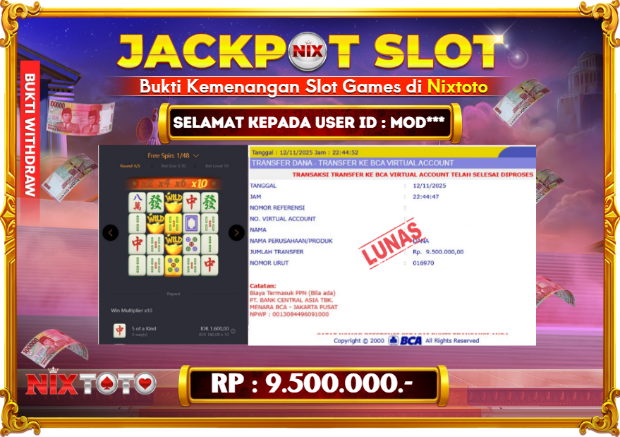🎰 NIXTOTO JACKPOT SLOT Rp. 9.500.000 LUNAS 🎉
