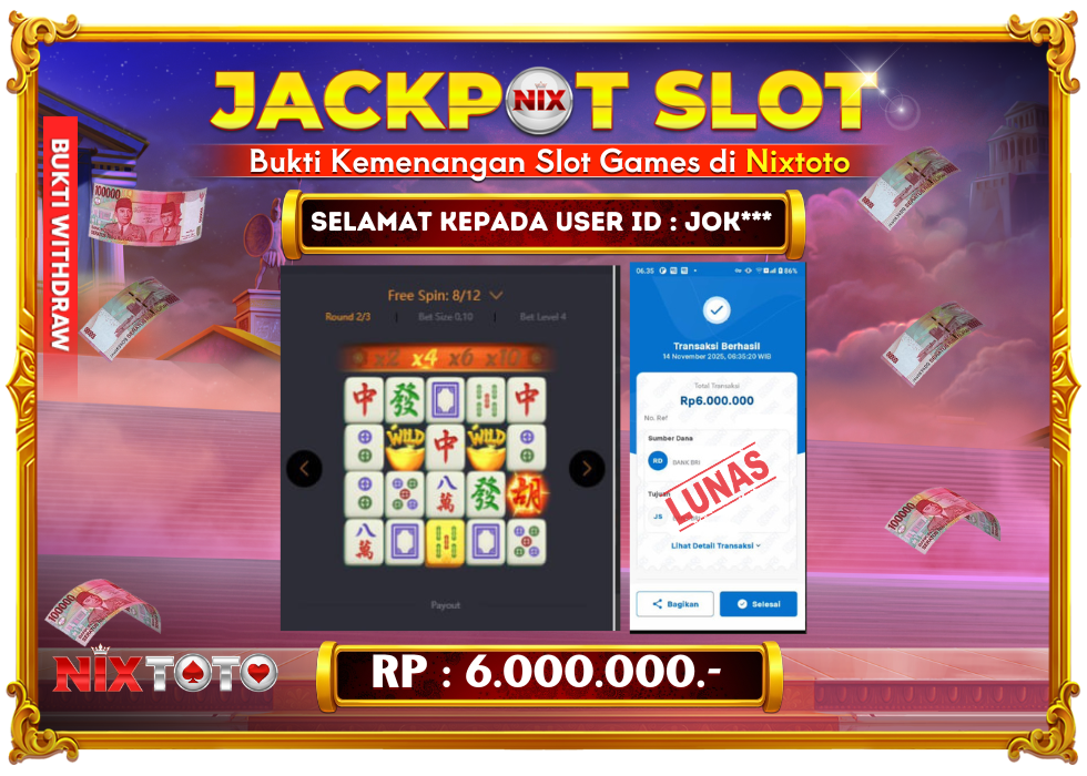 🎰 NIXTOTO JACKPOT SLOT Rp. 6.000.000 LUNAS 🎉